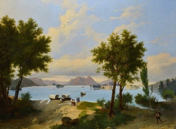 Bartolomeo Giuliano - Veduta del Lago Maggiore con le Isole Borromee e figure