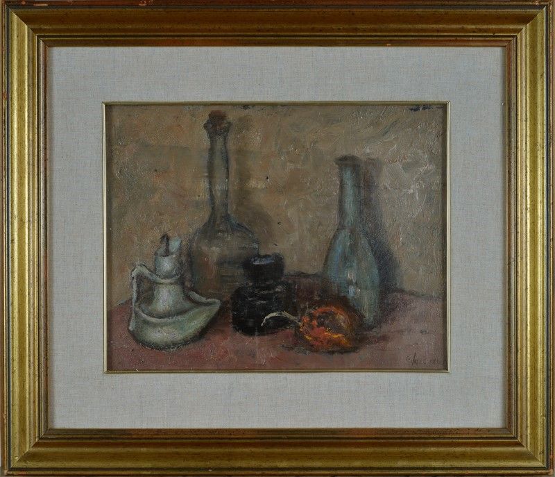 Giorgio Valenzin - Natura Morta con Bottiglie (fronte); Alzata con Frutta (verso)