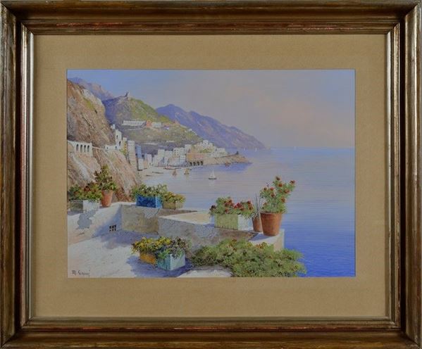 Michele Gianni View of Amalfi Watercolor on paper Auction