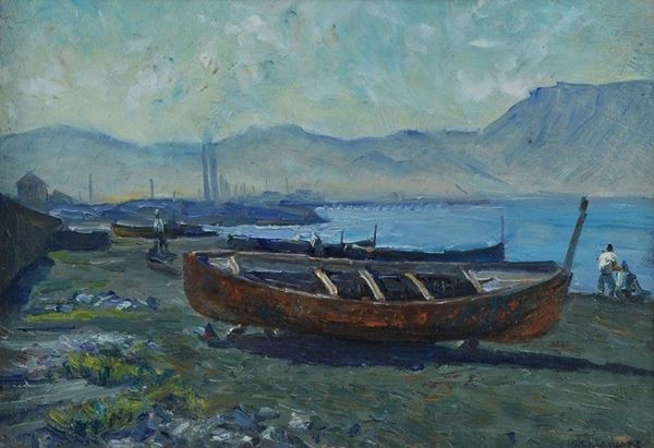 Alberto Chiancone - Paesaggio con barca in secca