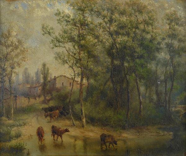 Anonimo, XIX sec. - Landscape with herds