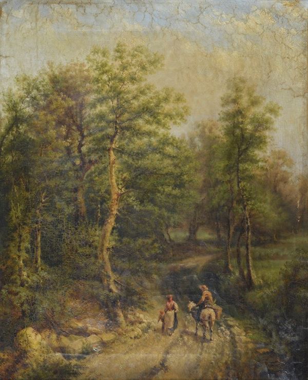 Anonimo, XIX sec. - Country road with figures