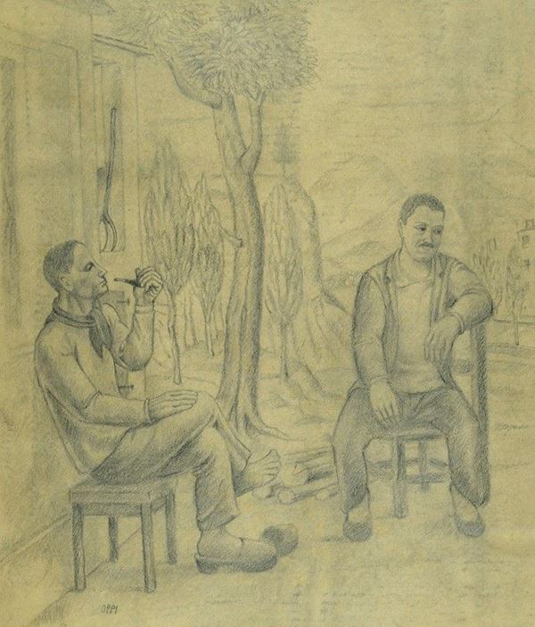Ubaldo Oppi - Study for resting peasants
