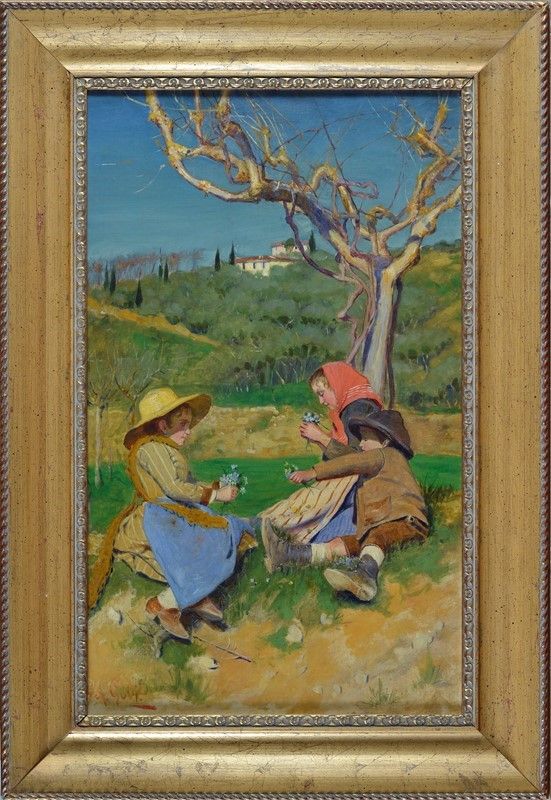 Anonimo, XIX Sec. - Paesaggio con Contadinelli
