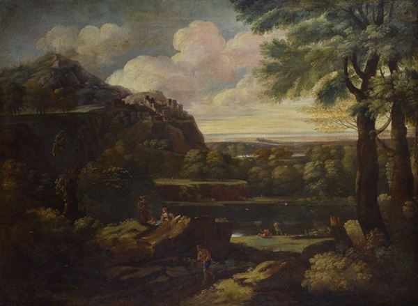 Scuola Italia Centrale, XVII sec. - Paesaggio con figure