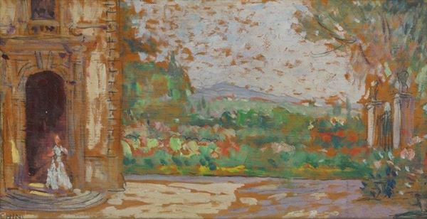 Galileo Chini - Scorcio di villa 