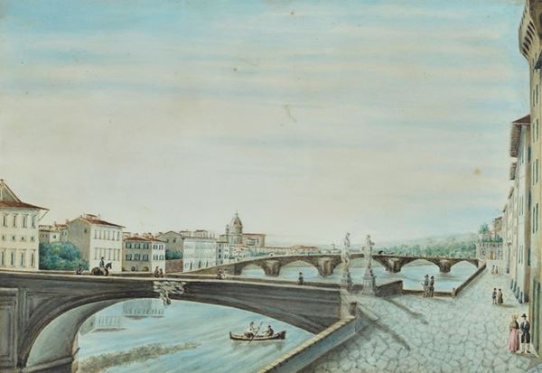 Anonimo, XIX sec. - Firenze - Veduta da Ponte Santa Trinita