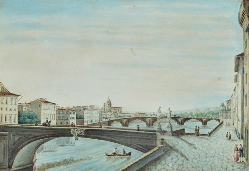 Anonimo, XIX Sec. - Firenze - Veduta da Ponte Santa Trinita