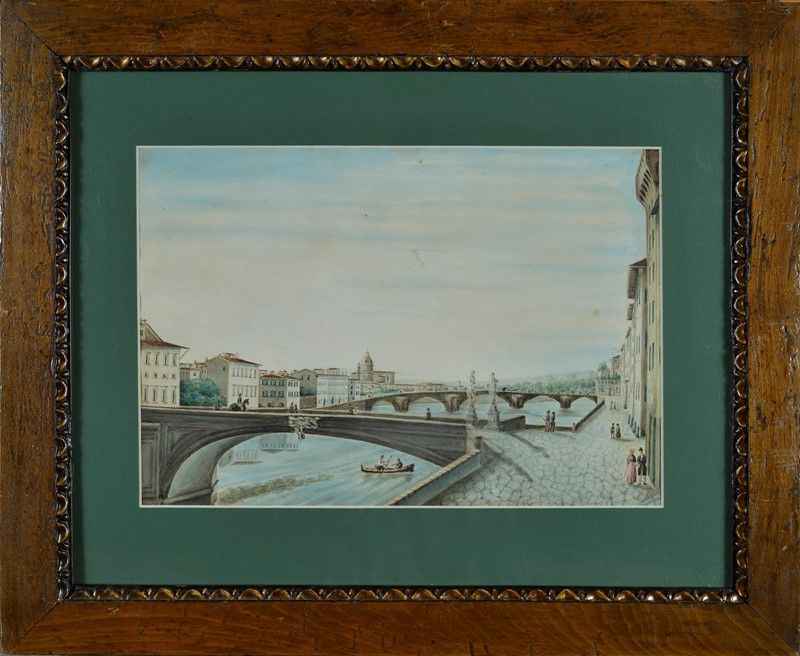 Anonimo, XIX Sec. - Firenze - Veduta da Ponte Santa Trinita
