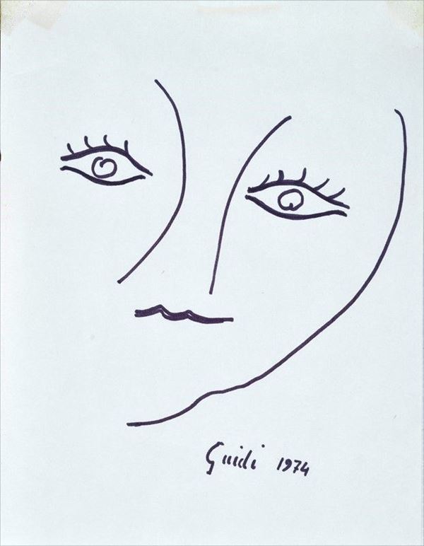Virgilio Guidi : Volto  (1974)  - Pennarello su carta - Asta ARTE MODERNA E CONTEMPORANEA - III - Galleria Pananti Casa d'Aste