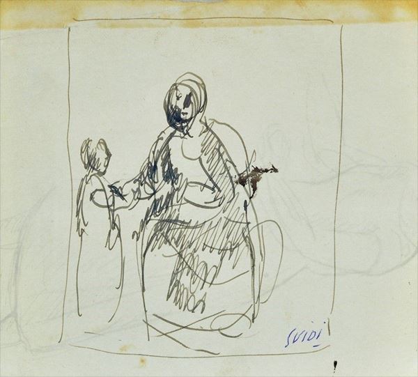 Virgilio Guidi - Madre e figlia (fronte); Bozzetto di figura (retro)