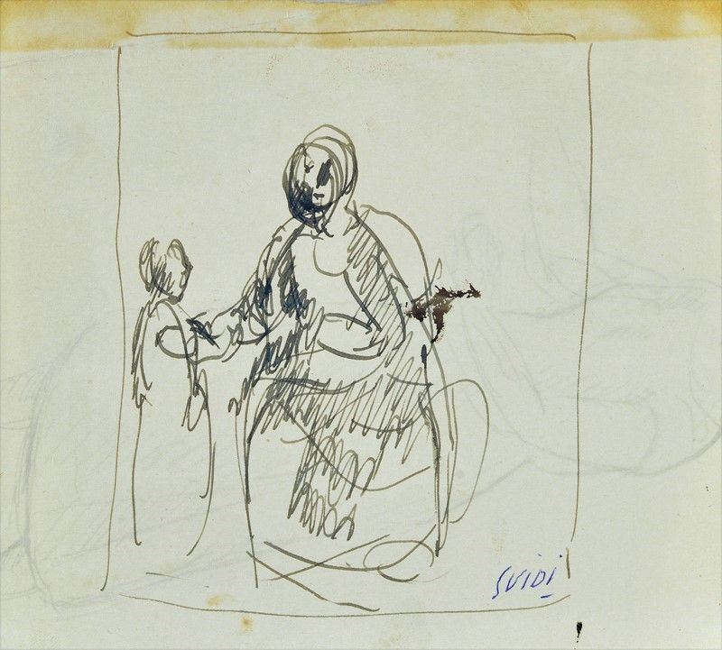 Virgilio Guidi - Madre e Figlia (fronte); Bozzetto di Figura (retro)