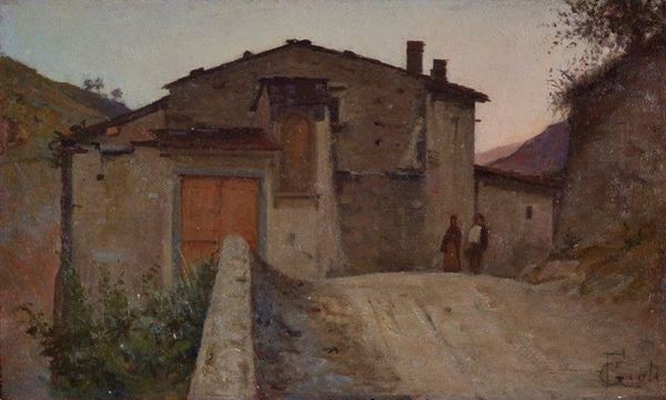 Francesco Gioli - Scorcio di paese con figure