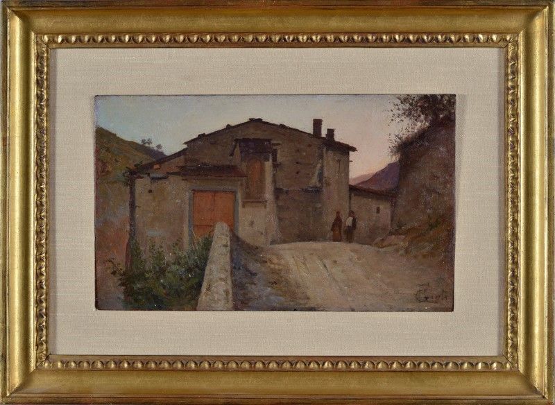 Francesco Gioli - Scorcio di Paese con Figure