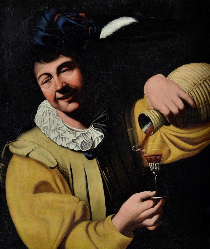 Pittore Caravaggesco Francese, XVII Sec. - Uomo che Beve