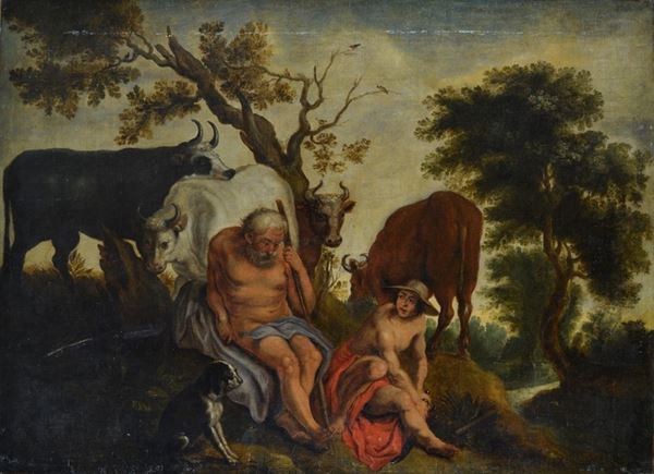 Scuola Fiamminga, XVII sec. - Shepherds with herds
