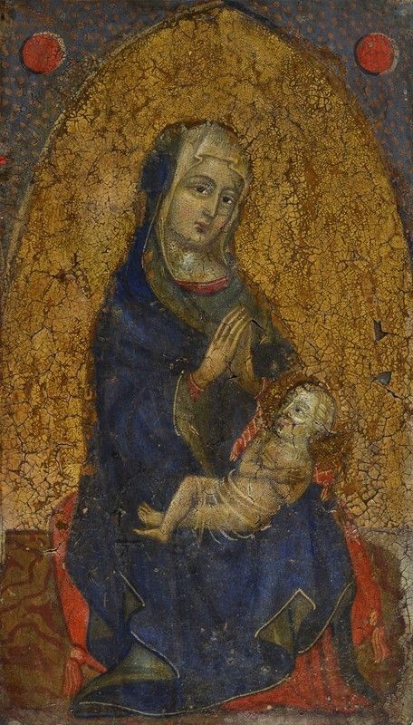 Anonimo, XIX sec. : Madonna con Bambino  - Olio su tavola a fondo oro - Asta ANTIQUARIATO - I - Galleria Pananti Casa d'Aste