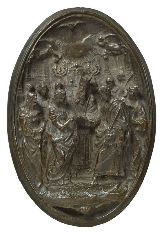 Scuola Veneta, XVII sec. : Marriage of the Virgin  - Oval bronze plaque - Auction ANTIQUES - I - Galleria Pananti Casa d'Aste