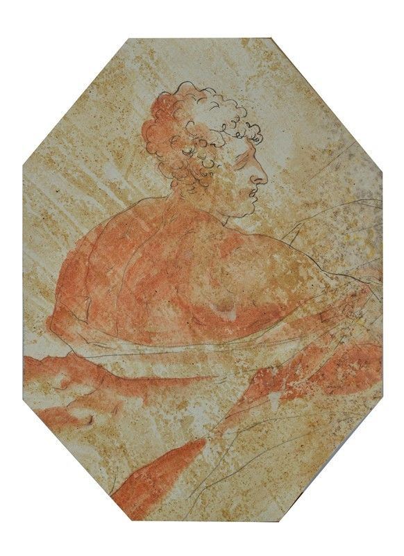 Scuola Emiliana, XVII sec. : Figura di profilo  - Sanguigna e inchiostro su carta - Asta ANTIQUARIATO - I - Galleria Pananti Casa d'Aste