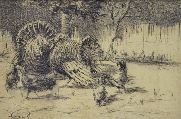 Giovanni Lomi - Tacchini nell'aia