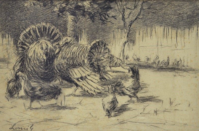 Giovanni Lomi - Tacchini Nell'aia