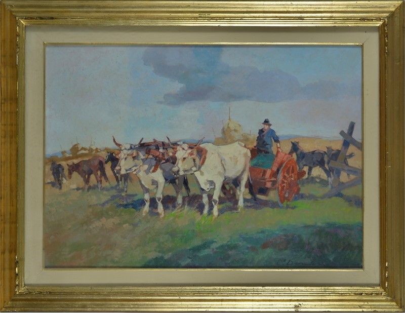 Carlo Domenici - Carro con Buoi nel Paesaggio