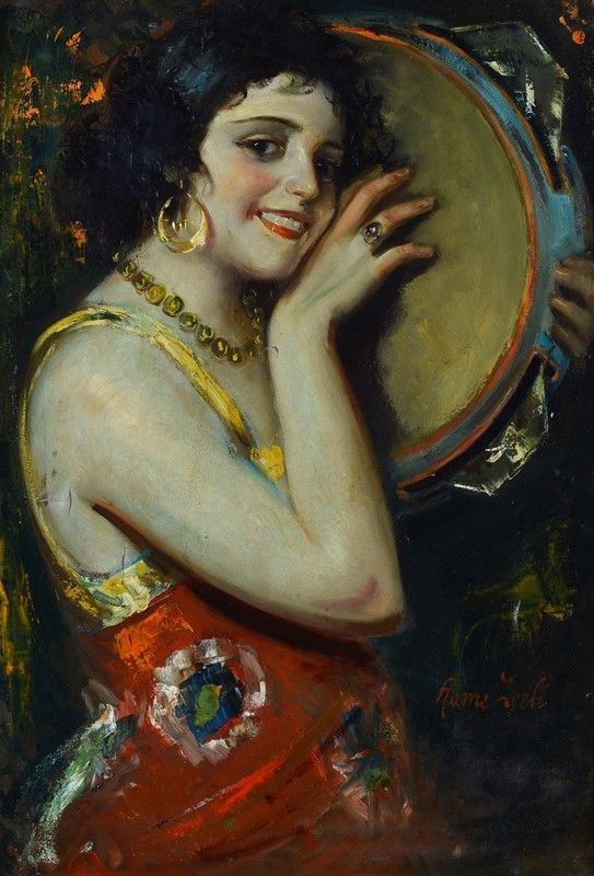 Anonimo, XX Sec. - Suonatrice di Tamburello