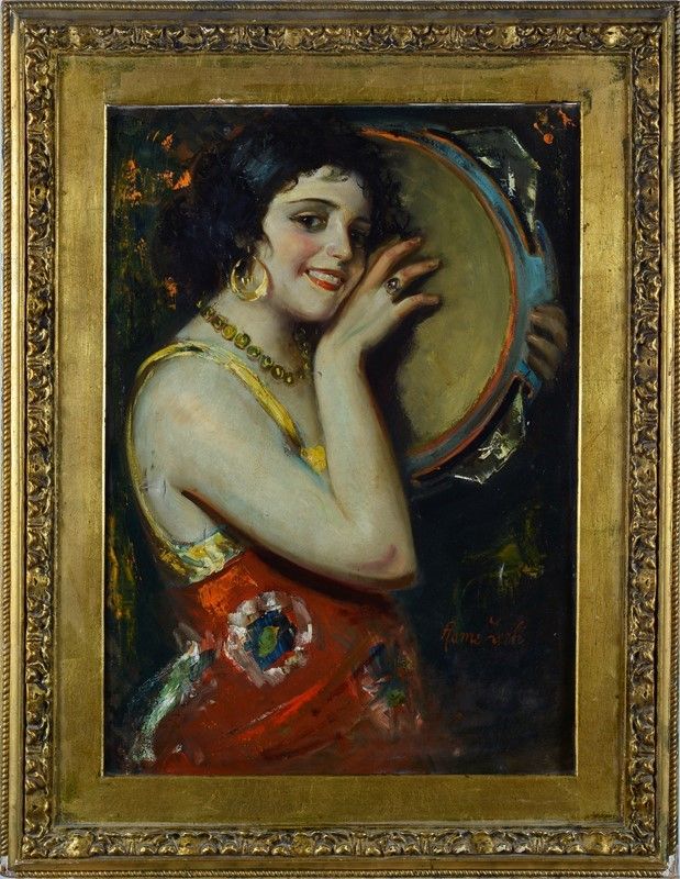 Anonimo, XX Sec. - Suonatrice di Tamburello