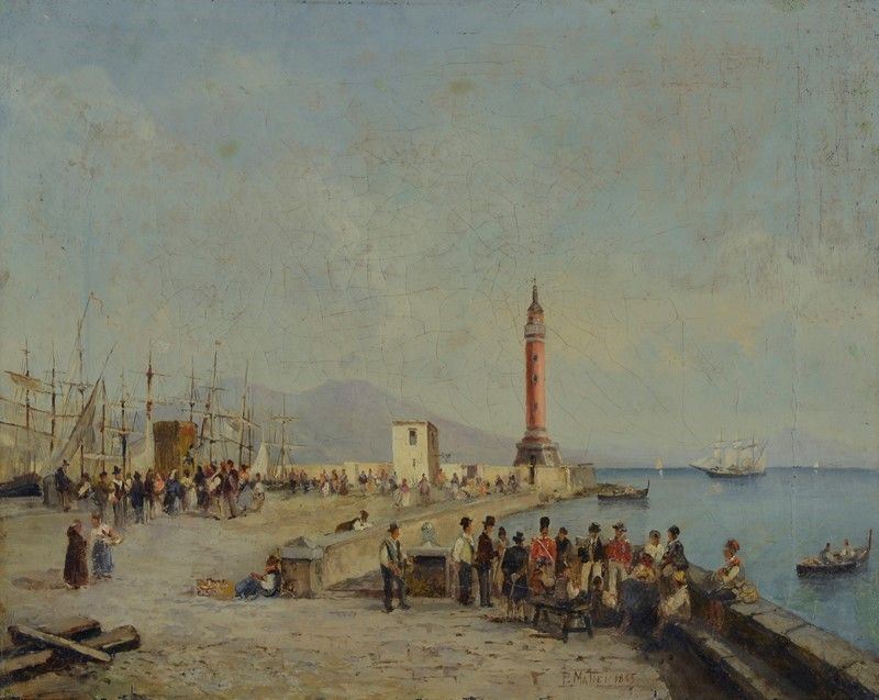 Pasquale Mattei - Molo con Faro e Figure