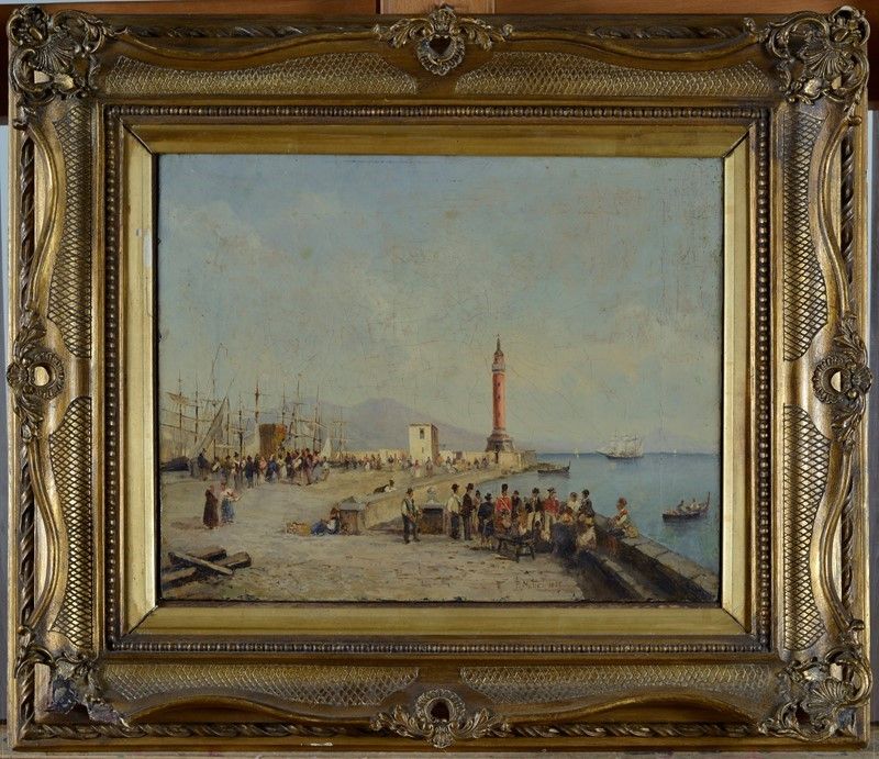Pasquale Mattei - Molo con Faro e Figure