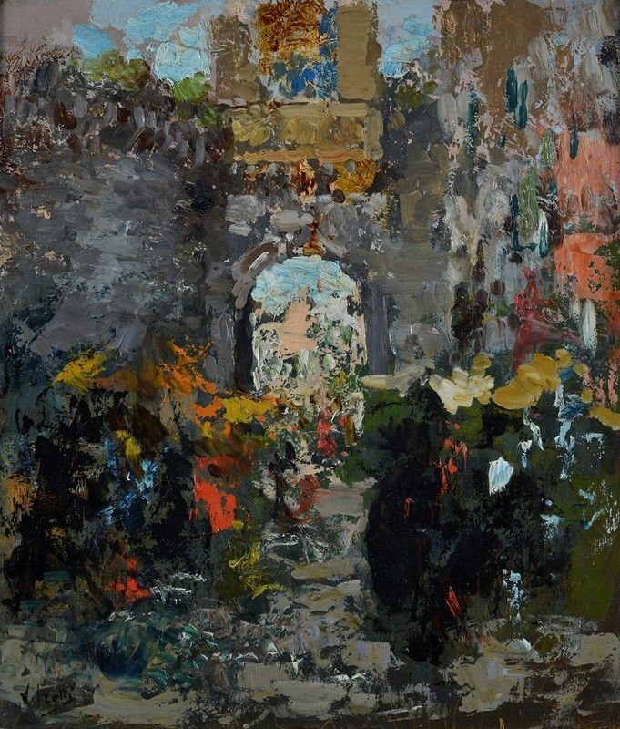 Vincenzo Irolli - Scorcio di Strada con Figure