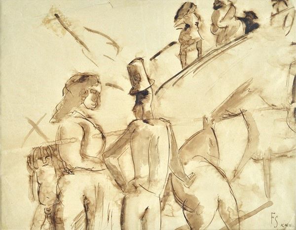 Anonimo, XX sec. : Figures  (1922)  - Ink and watercolor ink on paper - Auction Modern and Contemporary art - III - Galleria Pananti Casa d'Aste
