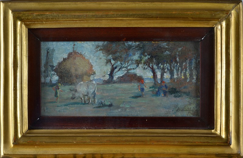 Guido Somelli - Paesaggio con Figure a Pagliaio