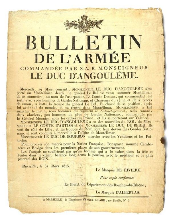 Bollettino dell'Armata Realista del 1815