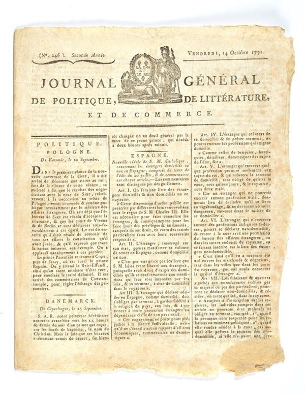 Giornale del 14 ottobre 1791