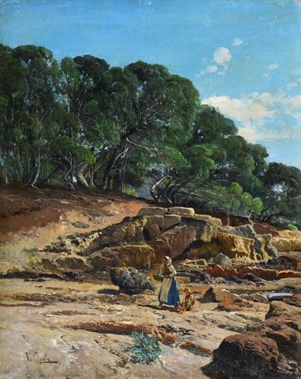 Vincenzo Caprile - Paesaggio con contadini