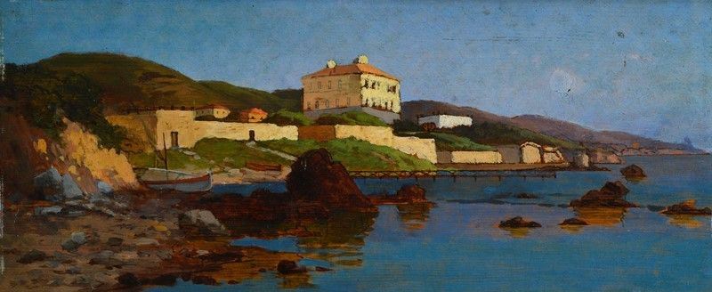 Maestro Toscano Fine XIX Inizio XX Sec. - Litorale Toscano con Caseggiati