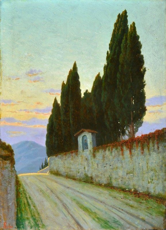 Anonimo, XX Sec. - Strada con Cipressi