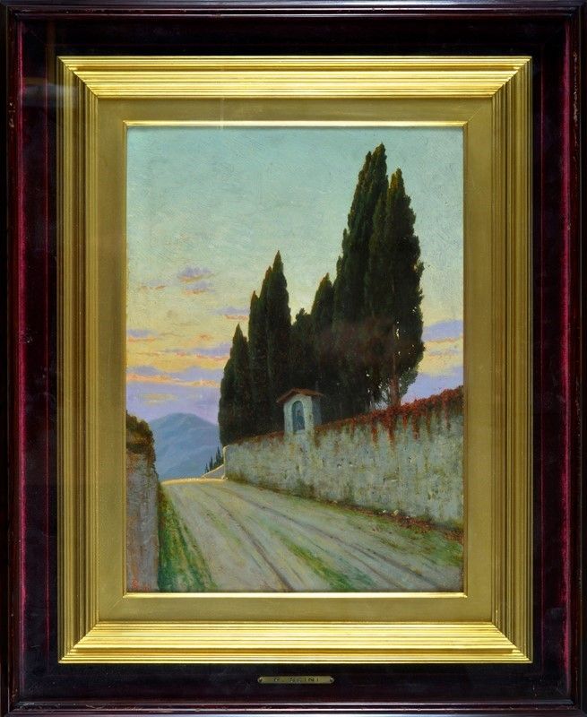 Anonimo, XX Sec. - Strada con Cipressi