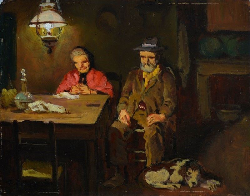 Carlo Passigli - Vecchi al Tavolo con Cane