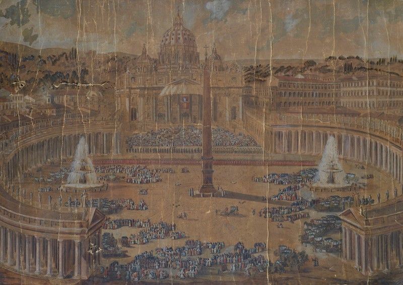Anonimo, XVIII Sec. - Veduta di Piazza San Pietro Durante L'angelus