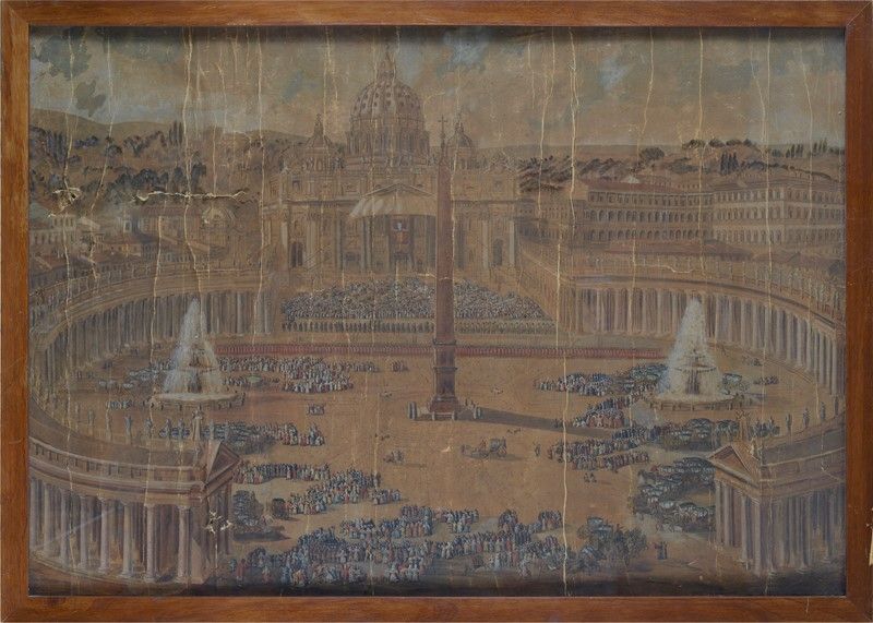Anonimo, XVIII Sec. - Veduta di Piazza San Pietro Durante L'angelus
