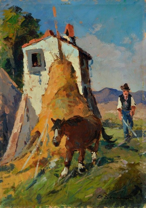 Carlo Domenici - Contadino con cavallo e pagliaio