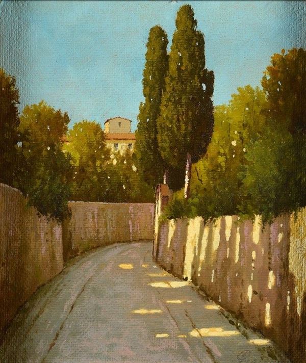 Anonimo, XX sec. - Strada con cipressi