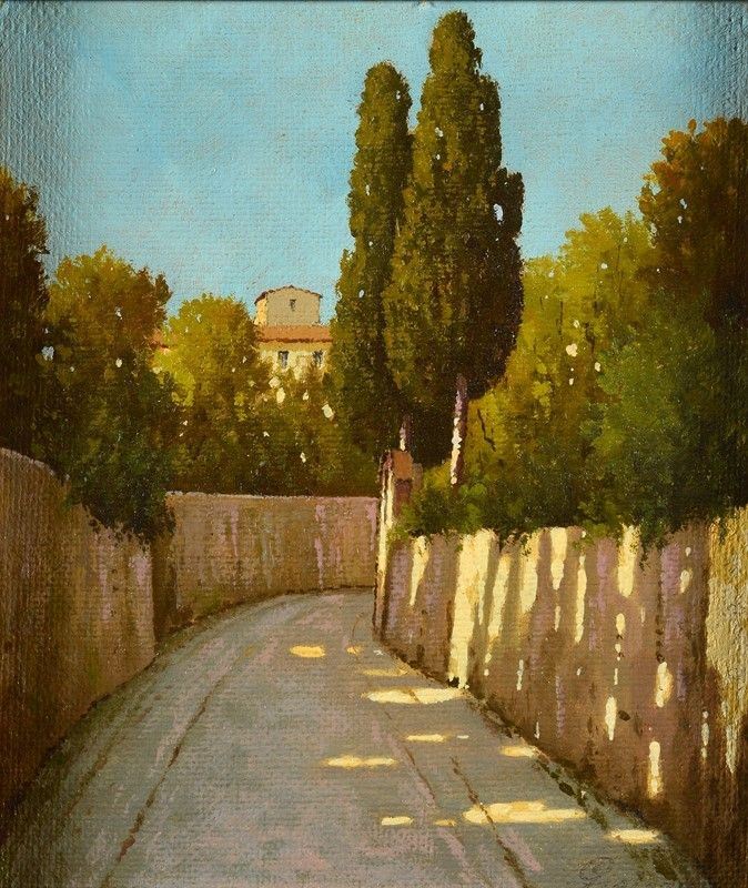 Anonimo, XX Sec. - Strada con Cipressi