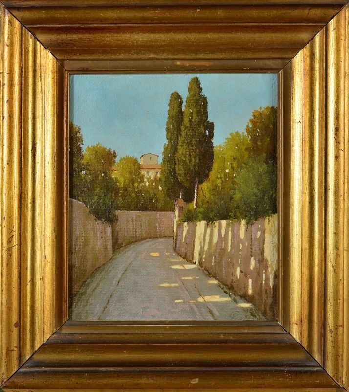 Anonimo, XX Sec. - Strada con Cipressi