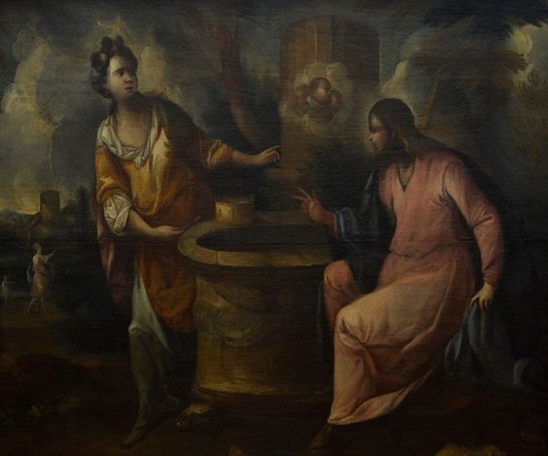 Scuola Italia Settentrionale, XVII sec. - Cristo e la samaritana al pozzo