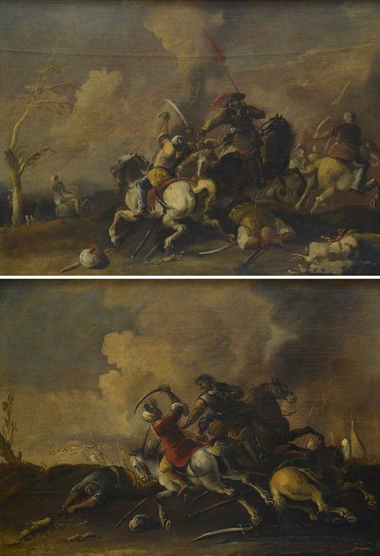 Anonimo, XVII sec. - Coppia di battaglie