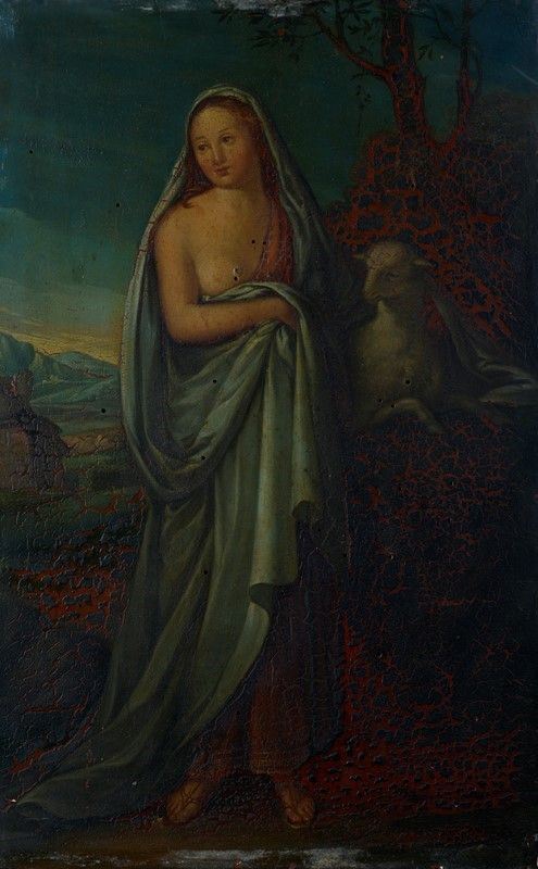 Scuola Italia Centrale, XVI sec. - Figura femminile con agnello