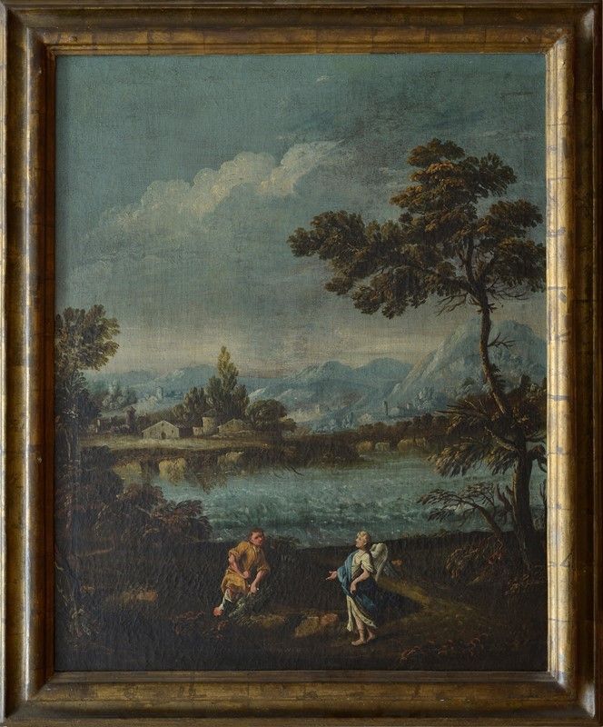 Attr. a Giuseppe Zola - Paesaggio con Tobiolo e L'angelo